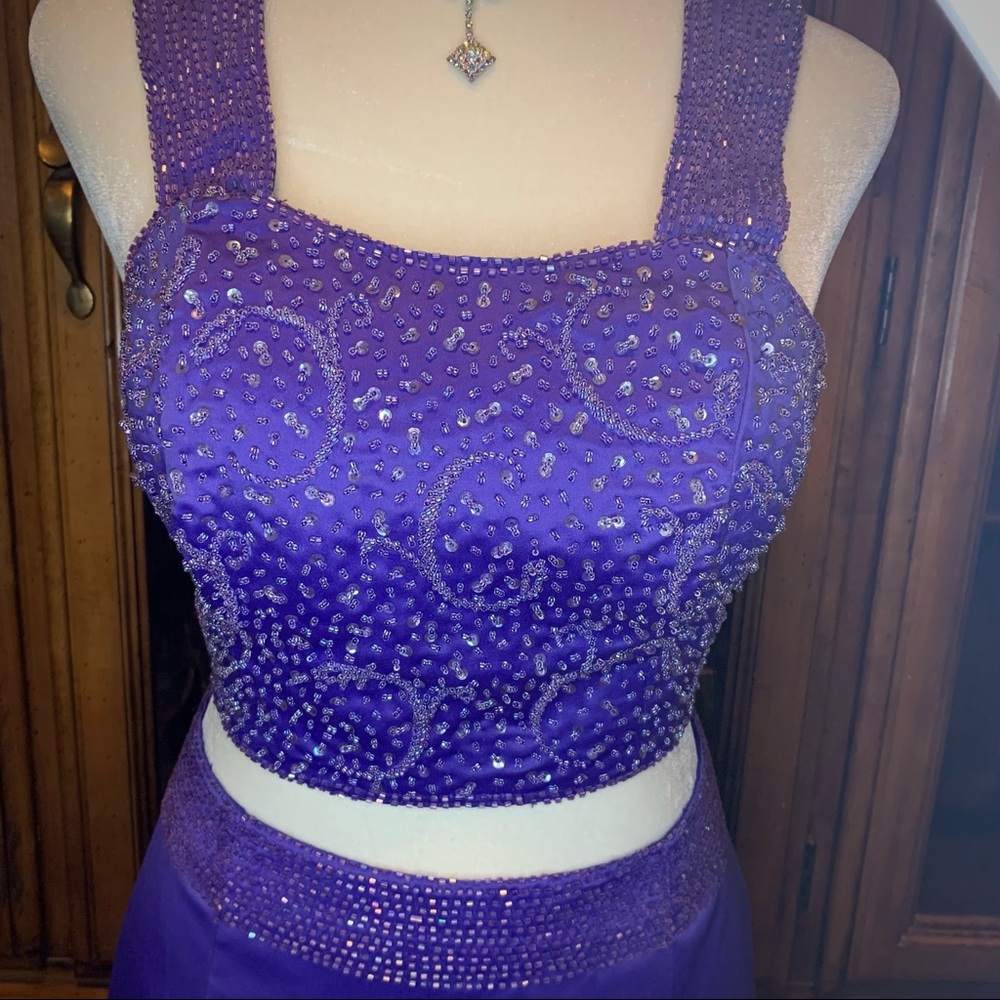 2 Piece Purple Crystal Beaded Evening Gown, Sz 8